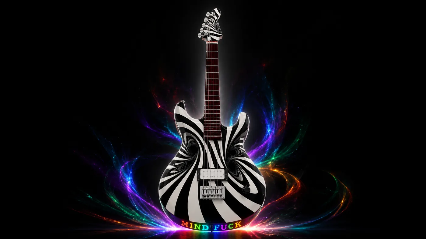Custom op-art painted electric guitar by Kinsey Kustoms